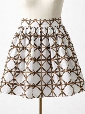 Banana Republic White Tan Trellis Cotton A‑Line Skirt Pockets | SIZE 6